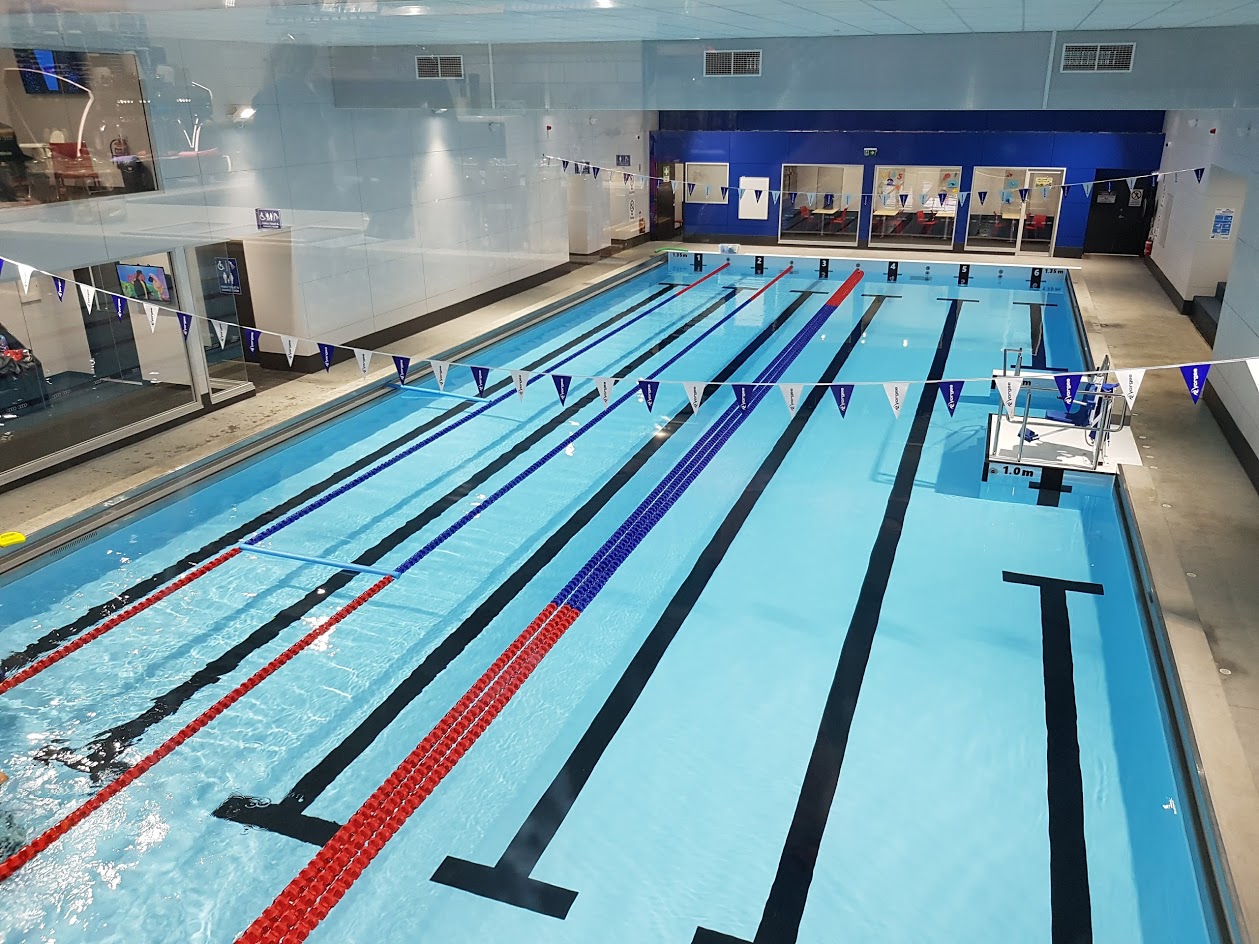 Indoor competition pool with lane lines