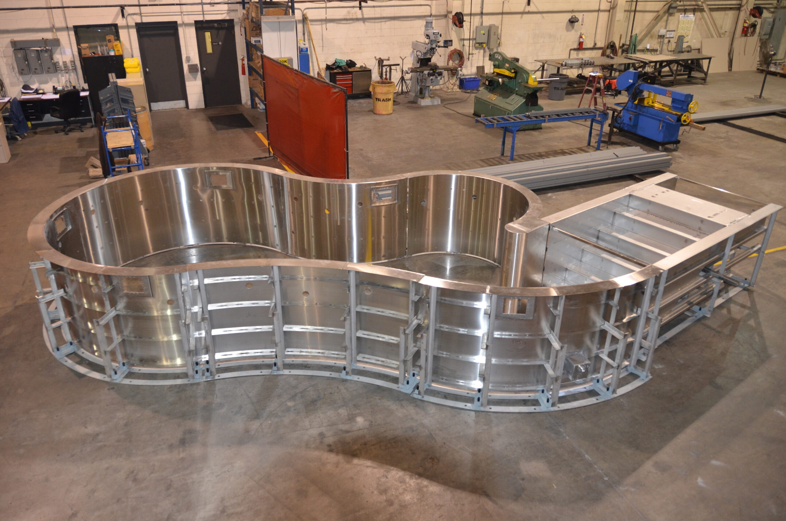 stainless steel pool being fabricated in shop