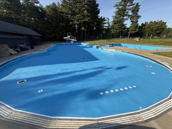Livingston Park Pool renovation after PVC membrane installation without water