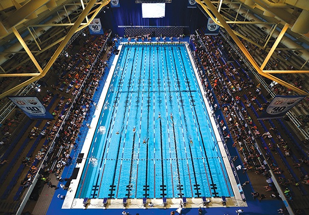 Indiana University Natatorium overhead view of the pool