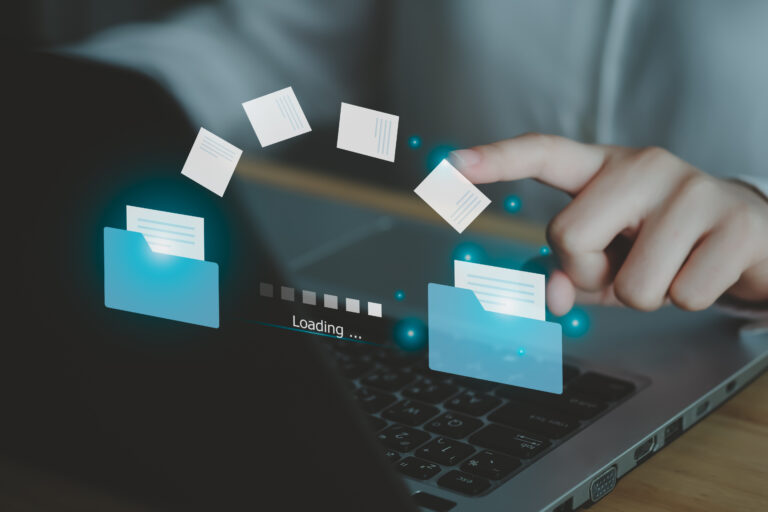 Hand touch on document for Send of document on internet. Data tr
